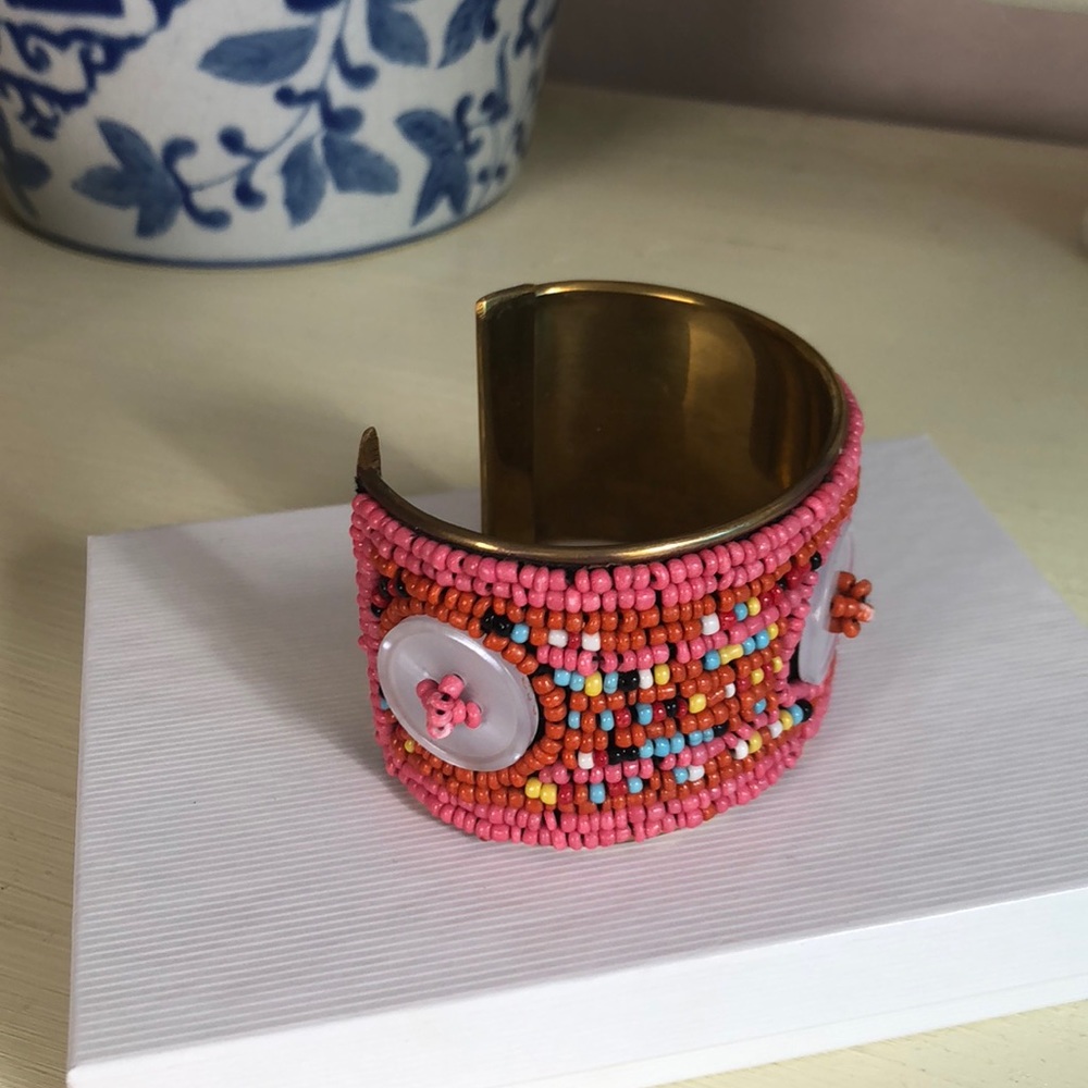 New Boho Southwestern Beaded Brass cuff bracelet - Picture 5 of 6